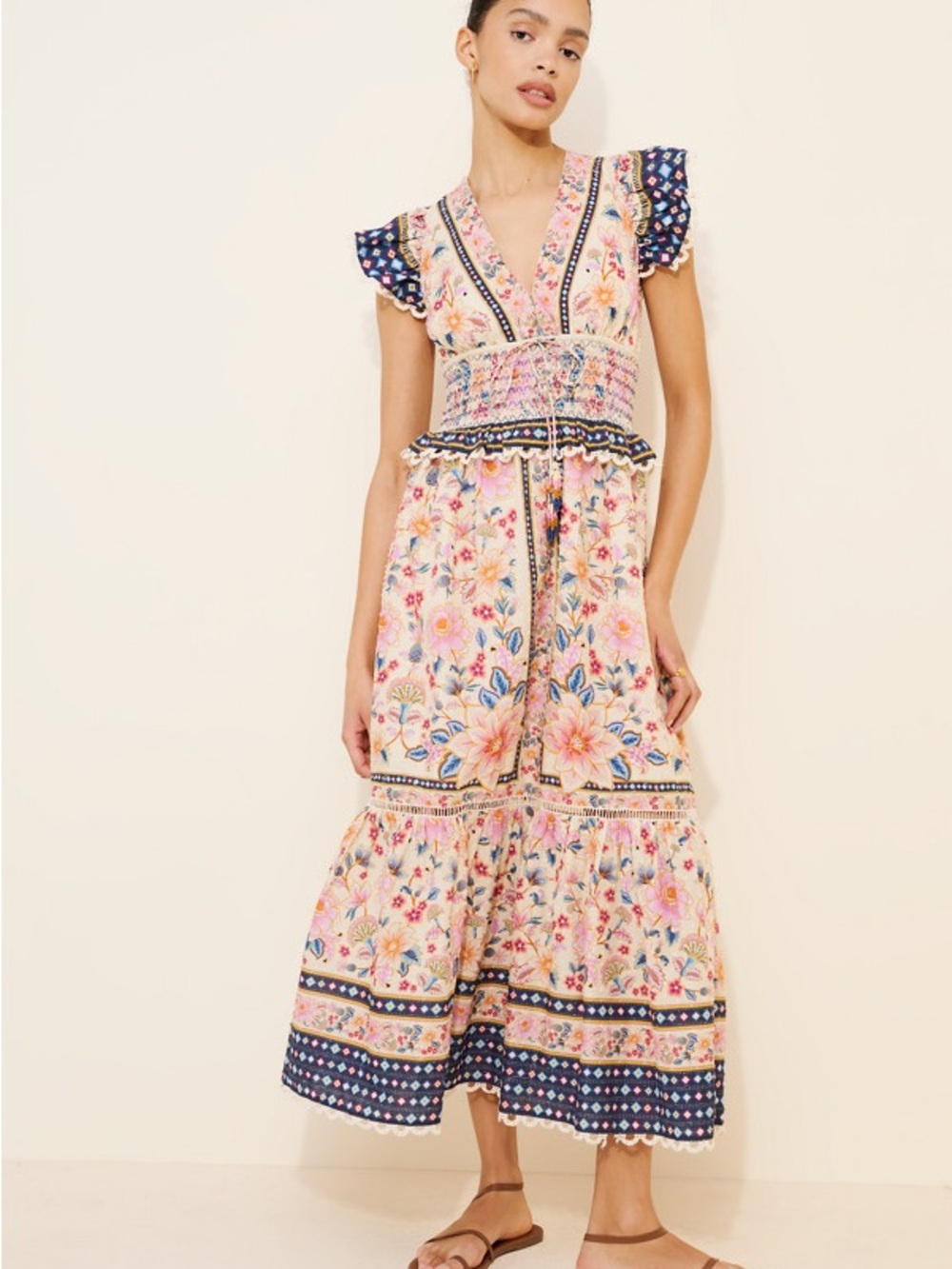 FARM Rio Floral Maxi Dress in Cream, Pink & Blue - Picture 2 of 6